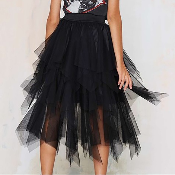 Black Tulle Asymmetrical Layered Skirt - Picture 2 of 5
